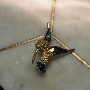 Charming Gold and Green Hummingbird Brooch